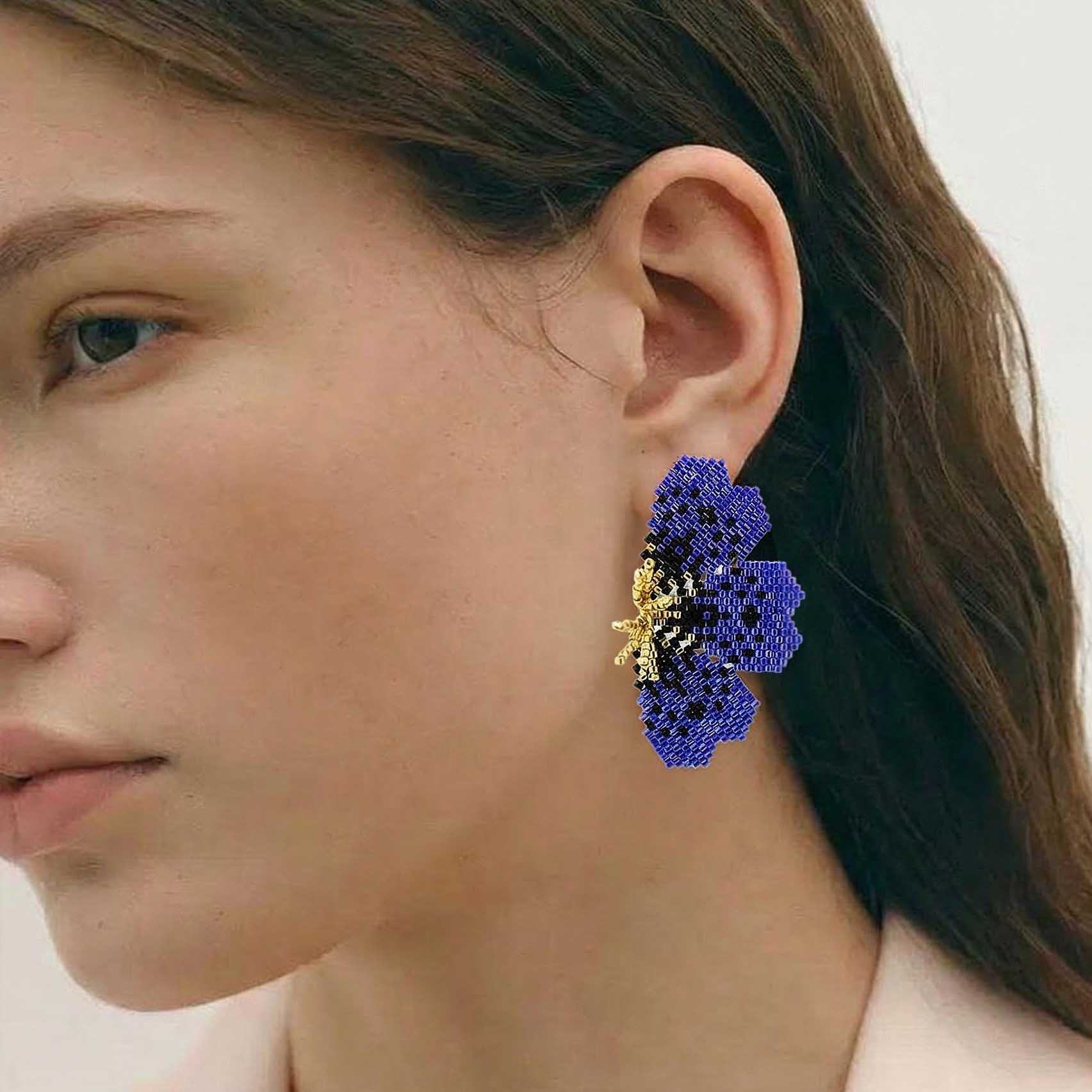 "NOLA" BEADED DARK BLUE BUTTERFLY EARRINGS