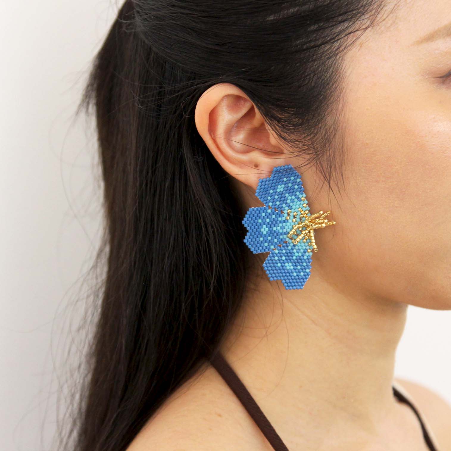 'NOLA" Beaded steel blue butterfly earrings