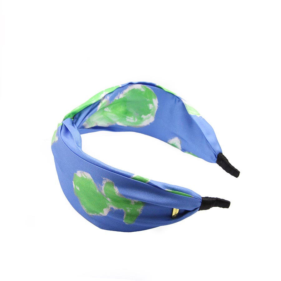 "Earthy" Sky Blue & Green Print Silk Headband