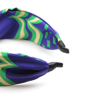 “Chroma-Violet” Tri-Color Wavy Print Twisted Style Satin Silk Headband
