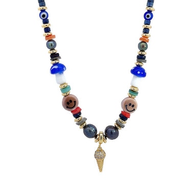 “Summer Vibe” Gemstone & Glass bead Necklace / Lapis Lazuli