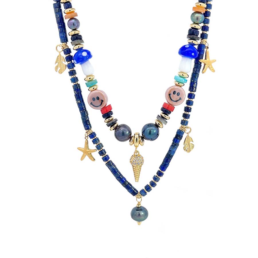 “Summer Vibe” Gemstone & Glass bead Necklace / Lapis Lazuli