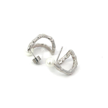 “Pearlie” 925 sterling silver Pearl Bamboo Hoop Earrings