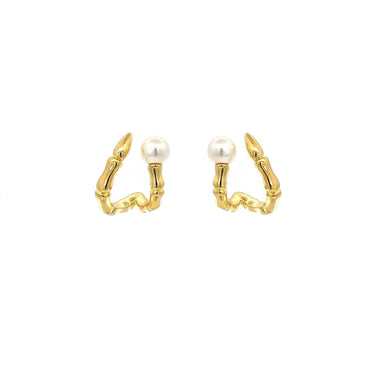 “Pearlie” 925s Pearl Bamboo Hoop Earrings