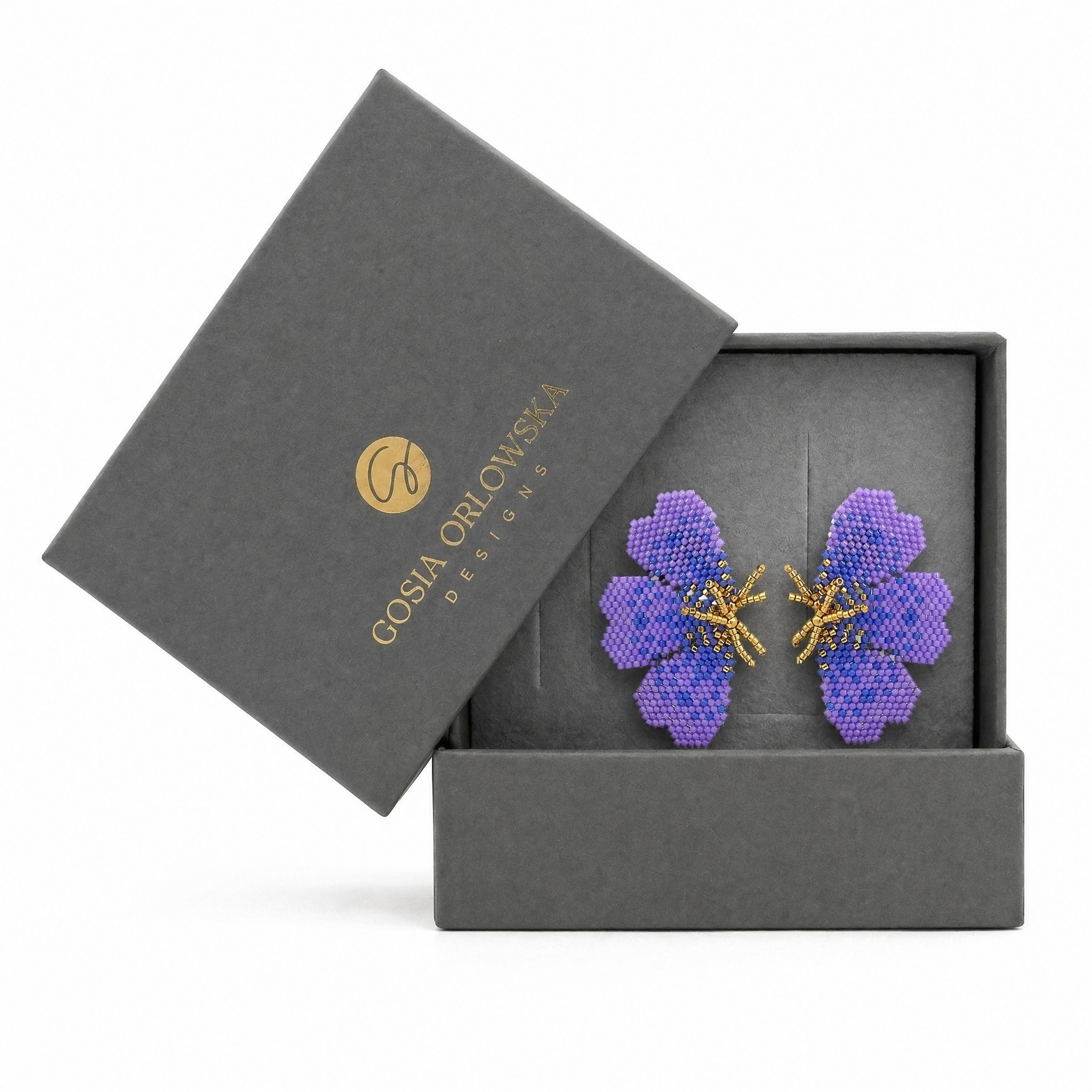 "NOLA" BEADED PURPLE BUTTERFLY EARRINGS