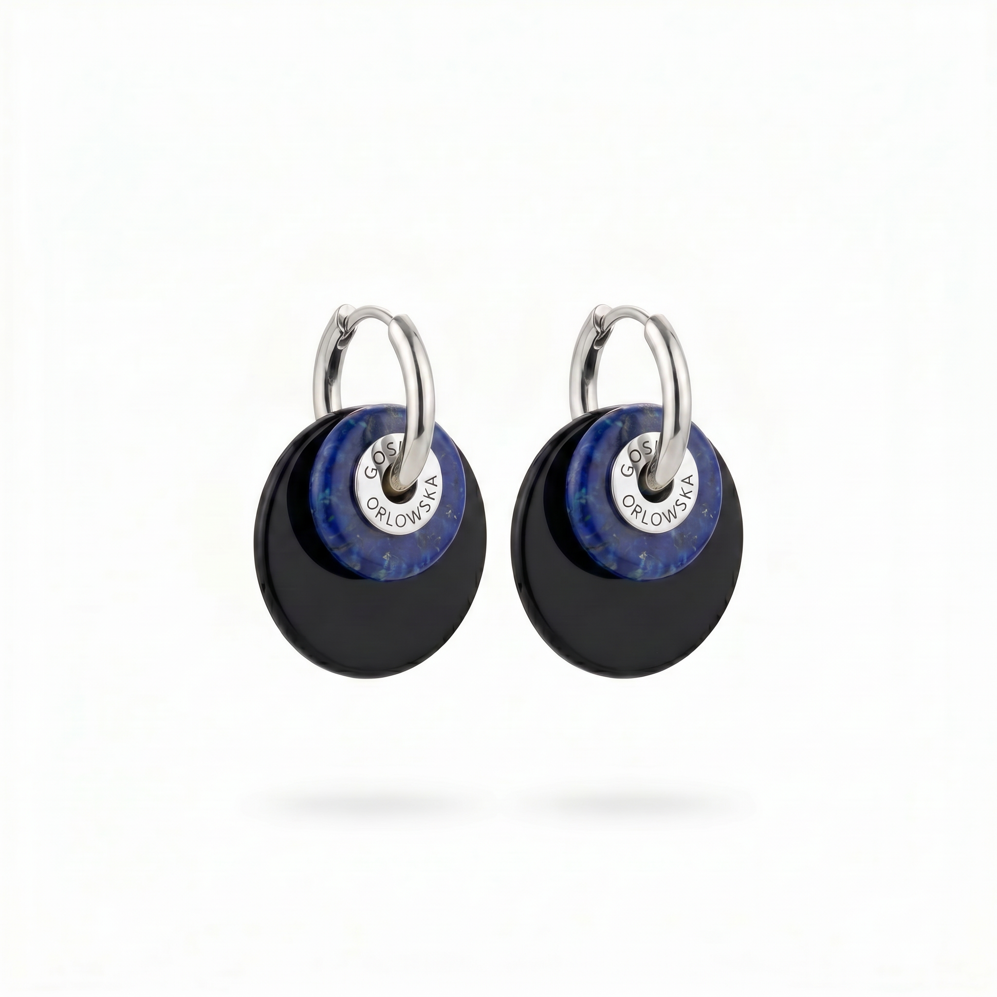 “CIAMBELLA” 2 STONES ONYX AND LAPIS LAZULI EARRINGS