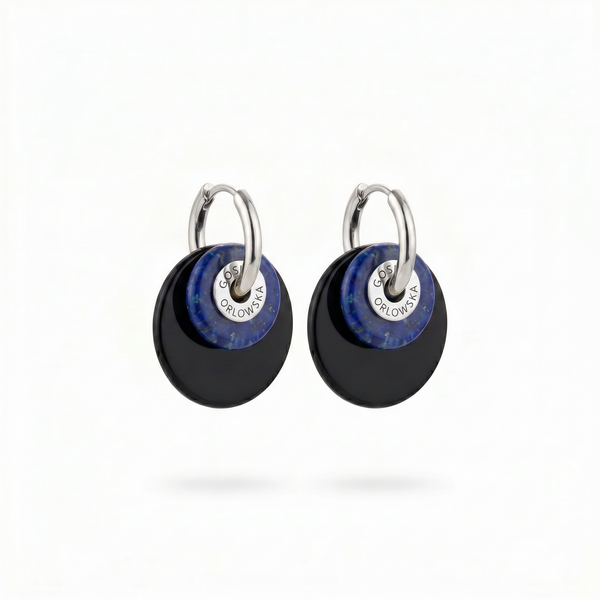“CIAMBELLA” 2 STONES ONYX AND LAPIS LAZULI EARRINGS