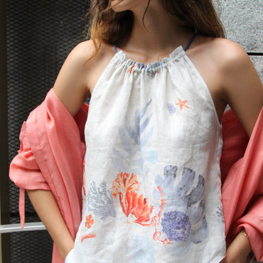 Shop the Stylish MARE Coral Prints Linen Top Online