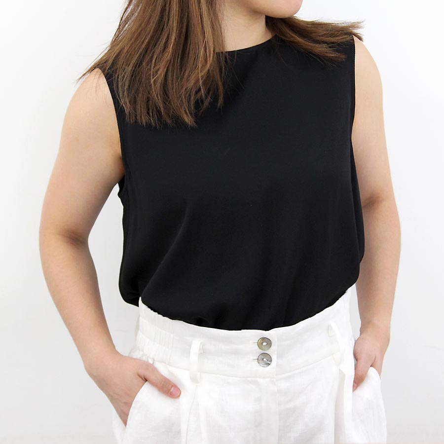 “Corey” Mix Cotton Silk Basic Crop Top - Black