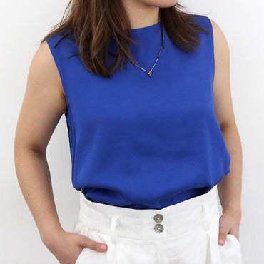 “Corey” Mix Cotton Silk Basic Crop Top - Bright Blue