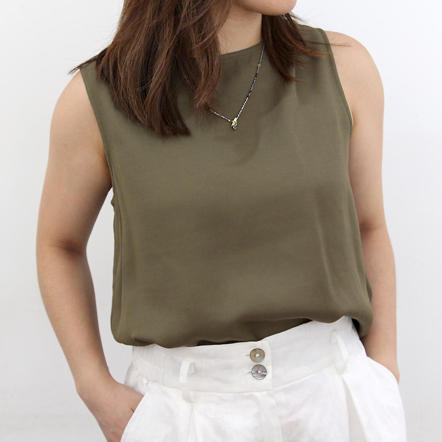 “Corey” Mix Cotton Silk Basic Crop Top - Olive Green