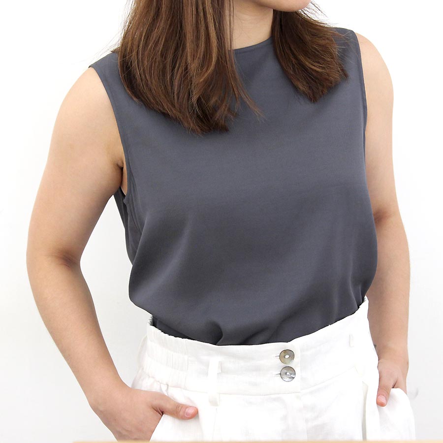 “Corey” Mix Cotton Silk Basic Crop Top - Space Grey