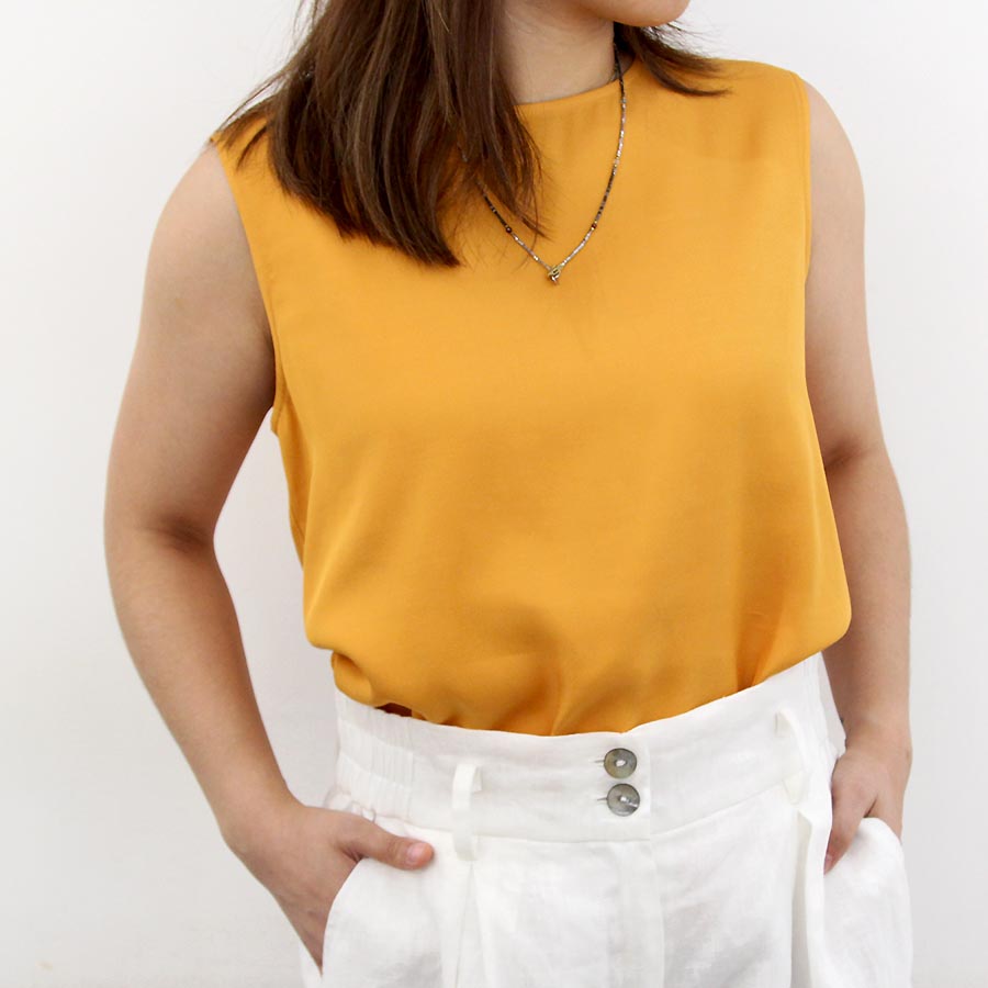 “Corey” Mix Cotton Silk Basic Crop Top - Yellow