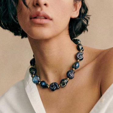 “Del Mare” Ceramic Seashell Choker - Deep Ocean Blue