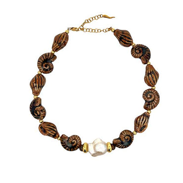 “Del Mare” Freshwater Pearl Ceramic Seashell Choker - Beach Sand Brown