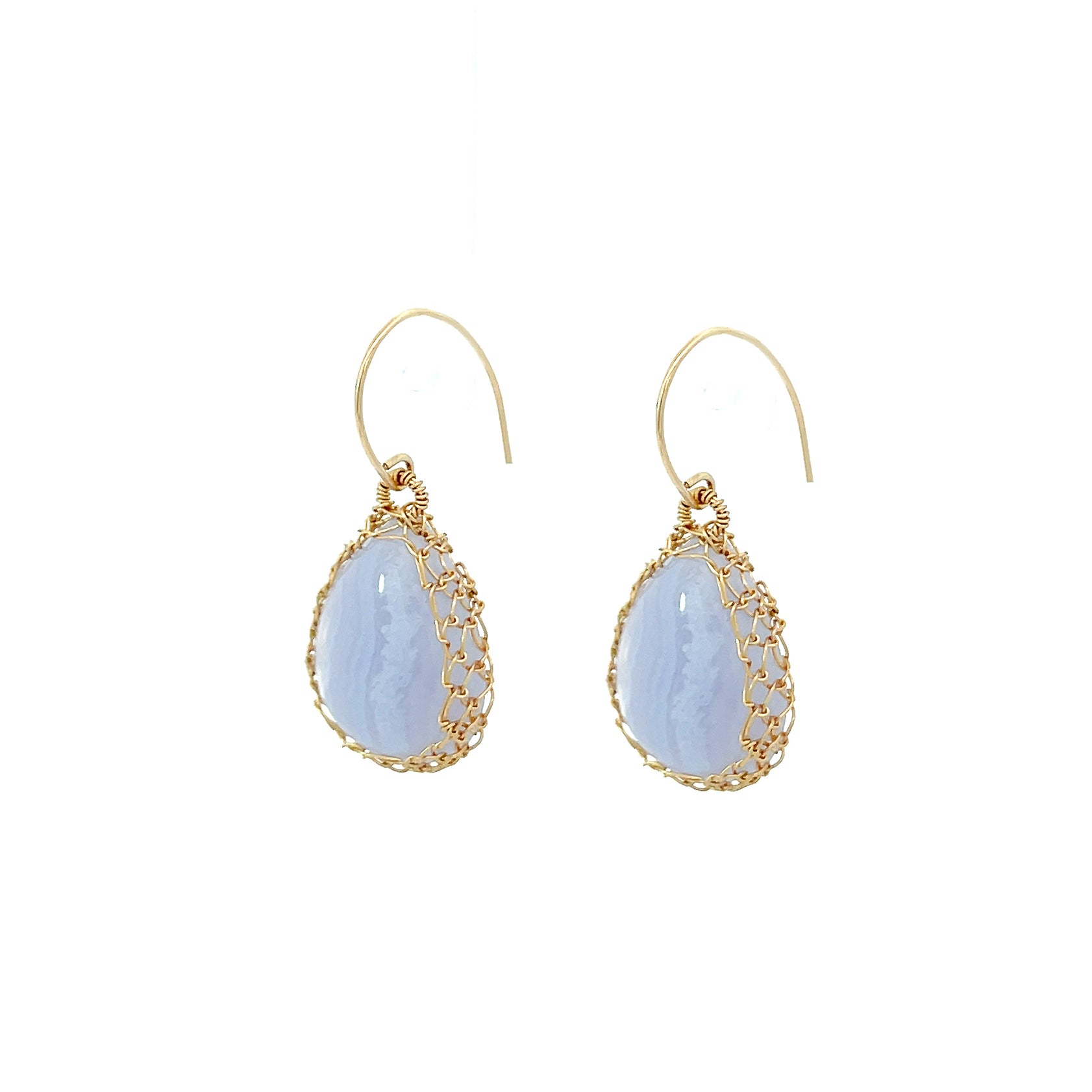 Elegant Blue Lace Agate Tear Drop Earrings by NATI