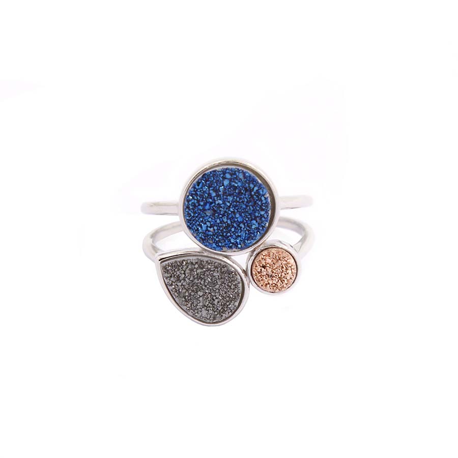 "Erika" Triple Druzy Sterling Silver Adjustable Ring