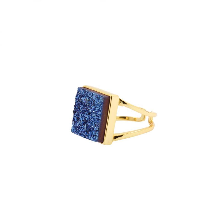 "Dante" Druzy Square Sterling Silver Adjustable Ring