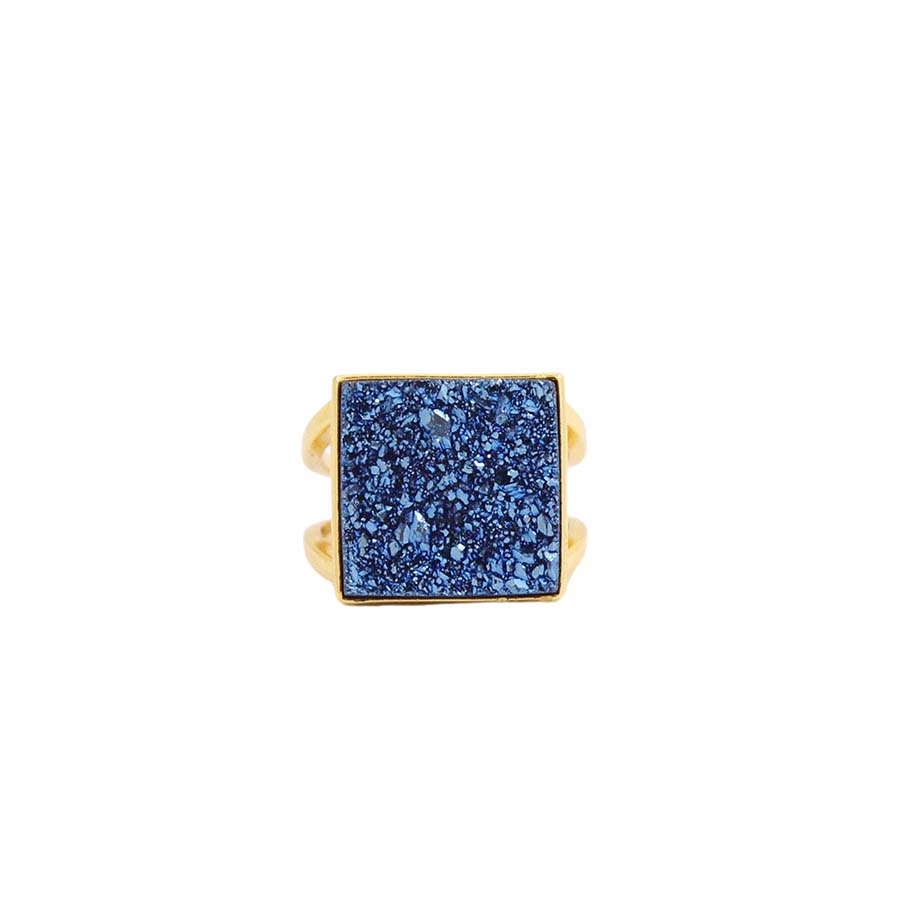 "Dante" Druzy Square Sterling Silver Adjustable Ring