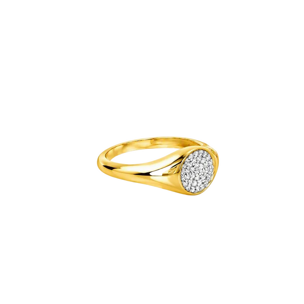 "Bella” Illuminated Full Moon Zirconia Signet Ring (Gold)