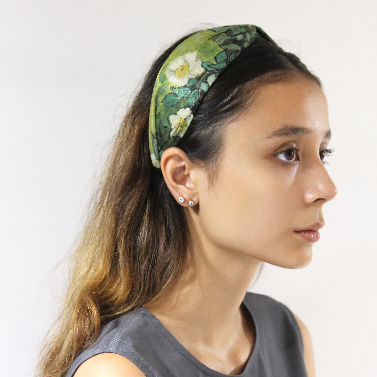 "Jasmine" Floral Green Twisted Style Headband