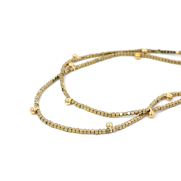 "Twinkle" Gold Hematite with Round Beads Extra Long Necklace