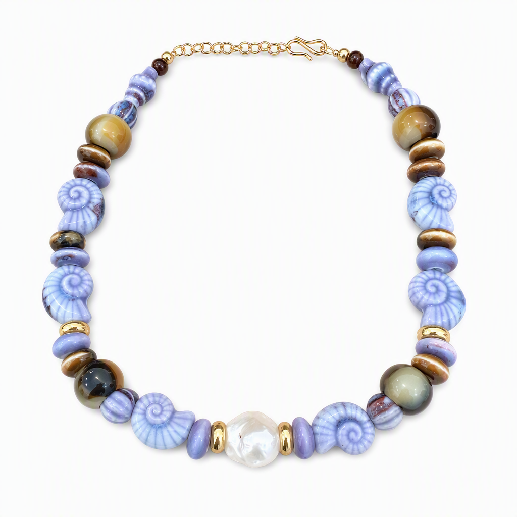 “Del Mare” Freshwater Pearl Ceramic Seashell Choker - purple