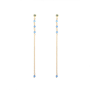 “Forest” Blue Chalcedony Dainty Drop Earrings