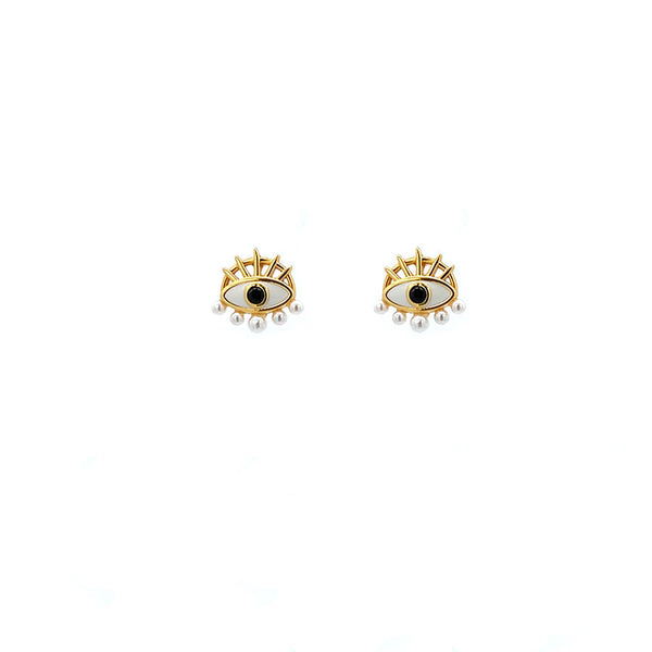 “Freya” Enamel Evil Eye & Pearl 925 sterling silver earrings