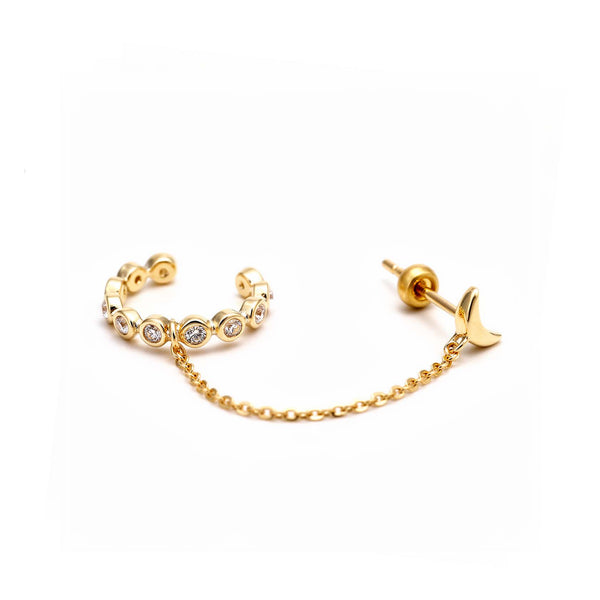 "Galaxy" Moon 925 sterling silver linked zirconia cuff earring