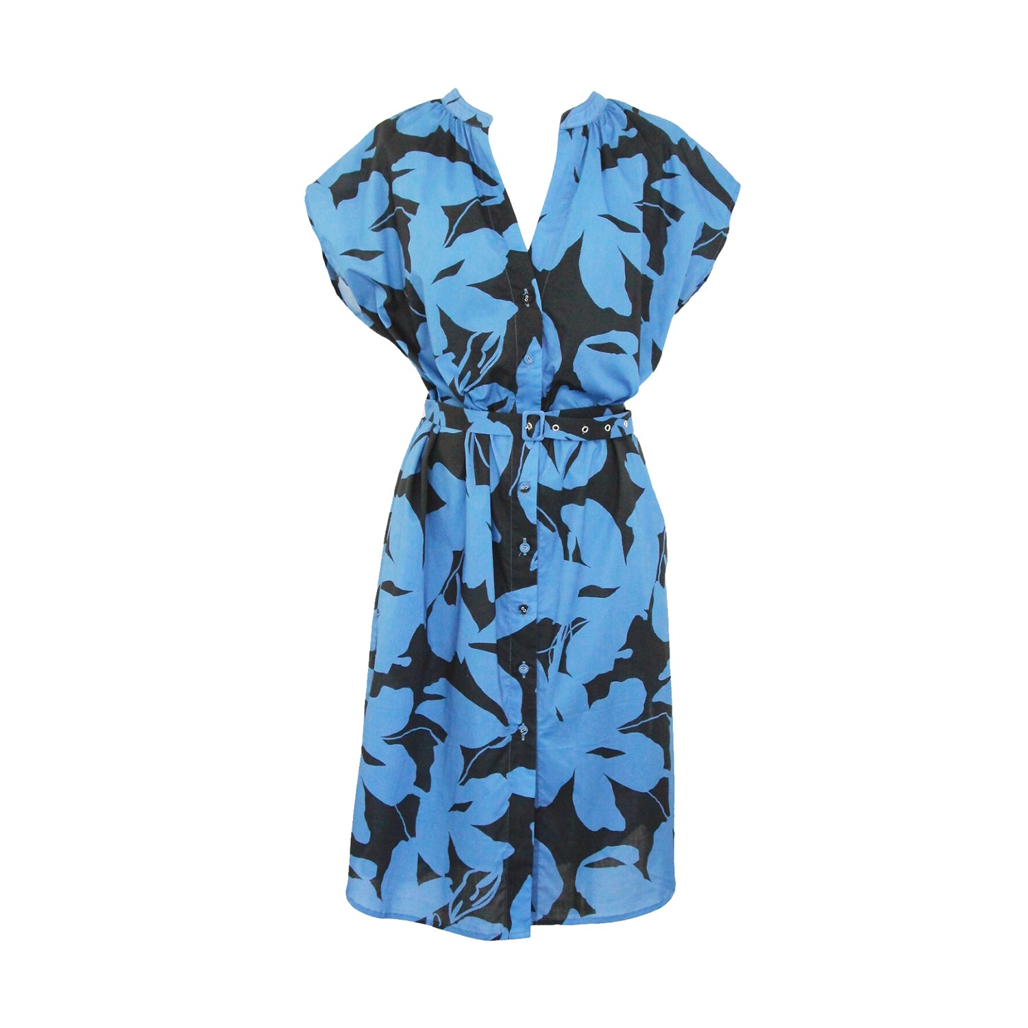 “Gentian”  Blue Flower Cotton Shirt Dress