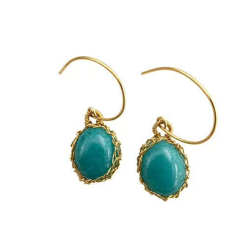 "NATI" AMAZONITE NET OVAL DROP EARRINGS