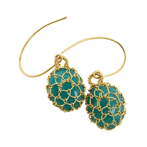 "NATI" AMAZONITE NET OVAL DROP EARRINGS