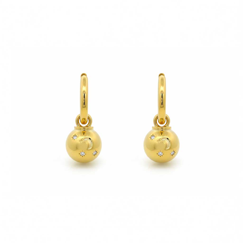 “Lilia” Moon Star Ornament Charm Earrings / Gold