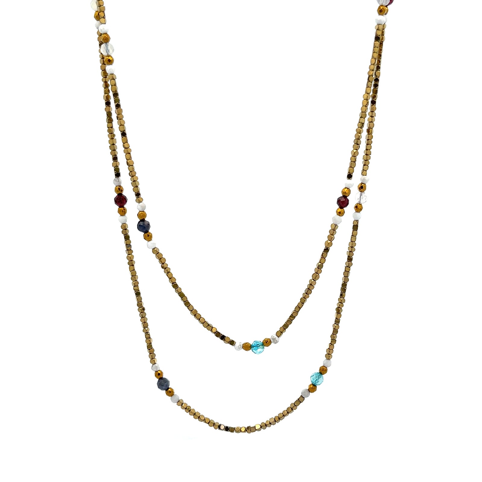 "Twinkle" Gold Hematite and Mixed Stones Long Necklace