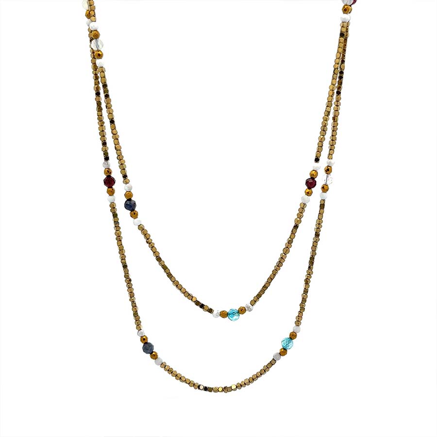 "Twinkle" Gold Hematite and Mixed Stones Long Necklace