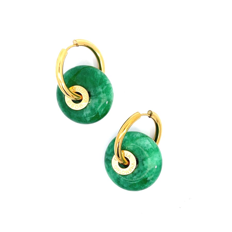 Ciambella 2 cm Thick Single Stone Earrings (Green Agate)