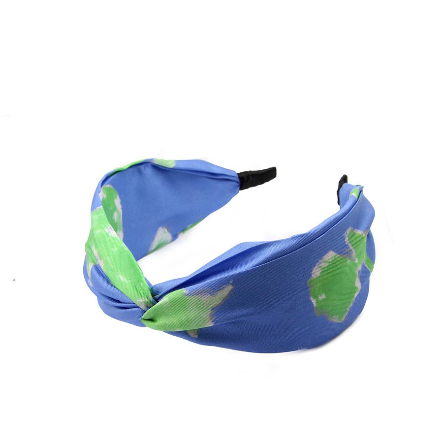 "Earthy" Sky Blue & Green Print Silk Headband