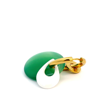 Ciambella 2 Stones Earrings with Green & White Agate