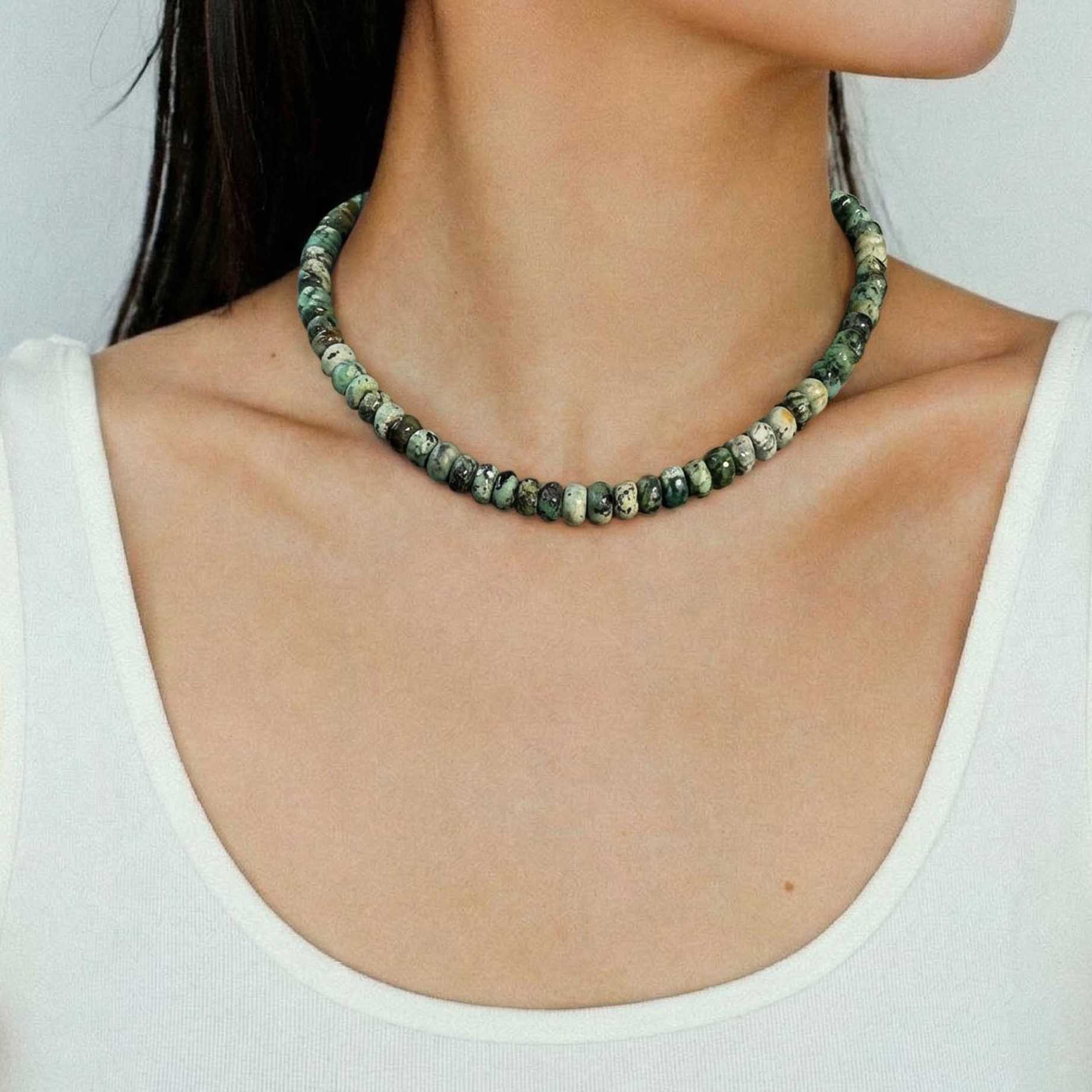 “Agnes” Gemstone Choker / Grass Green Jasper