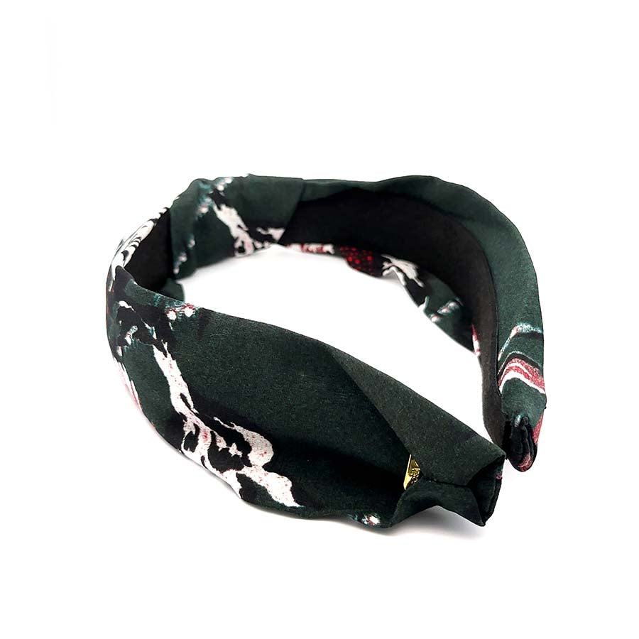 “Serenity” Green Floral Pattern Knotted Style Silk Headband
