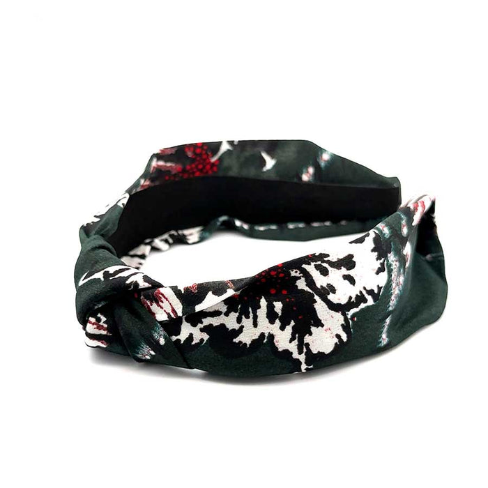 “Serenity” Green Floral Pattern Knotted Style Silk Headband