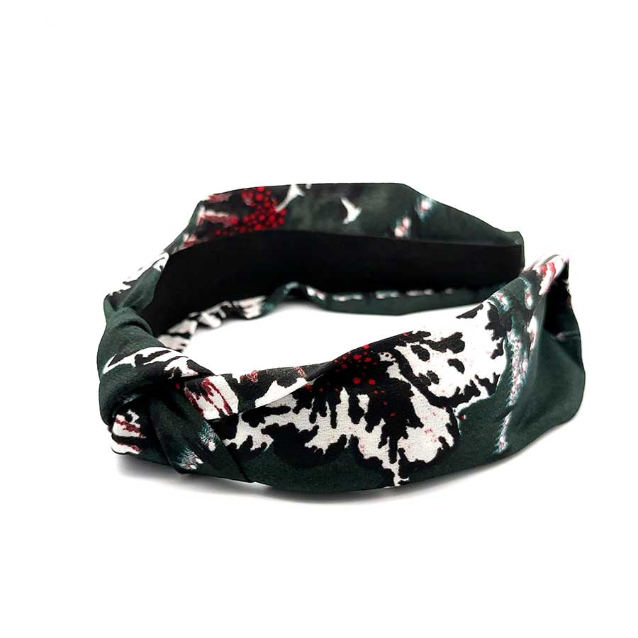 “Serenity” Green Floral Pattern Knotted Style Silk Headband