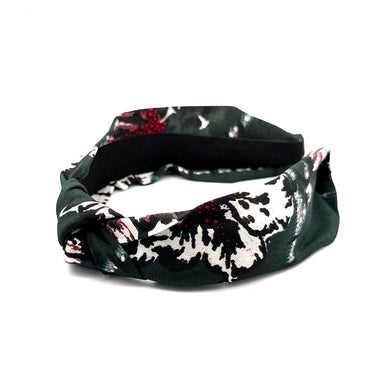 “Serenity” Green Floral Pattern Knotted Style Silk Headband
