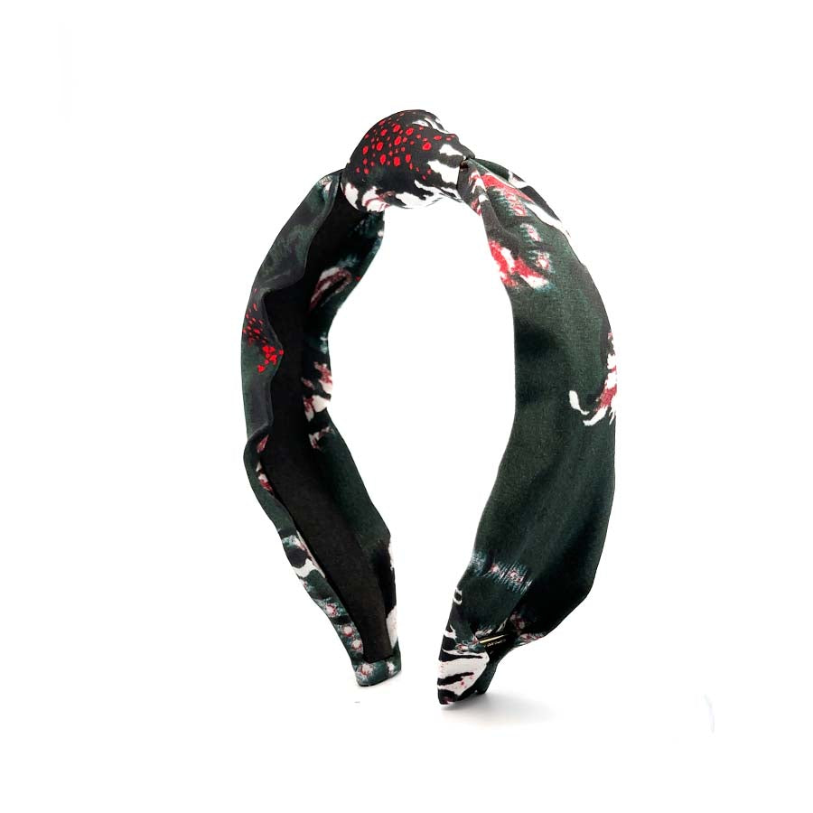 “Serenity” Green Floral Pattern Knotted Style Silk Headband