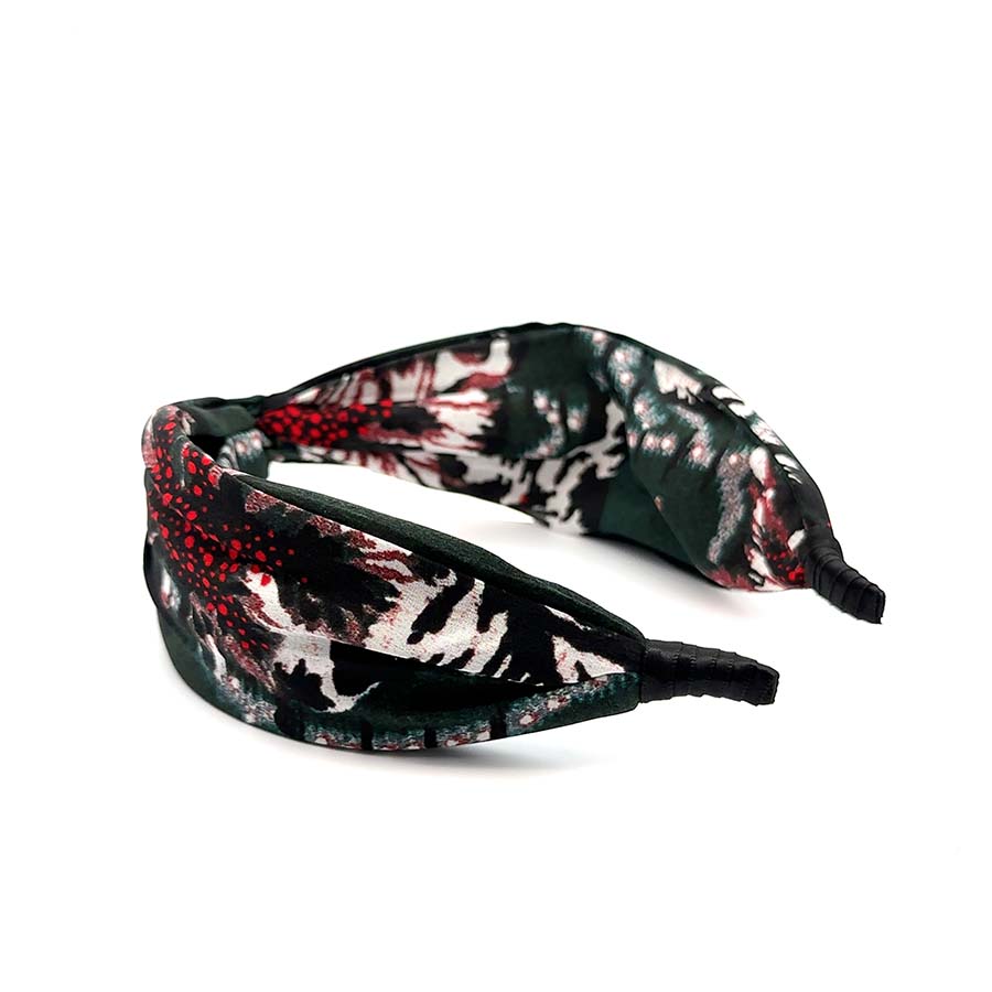 “Serenity” Green Floral Pattern Twisted Style Silk Headband