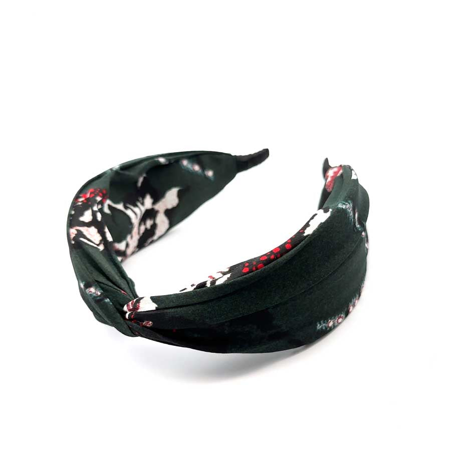 “Serenity” Green Floral Pattern Twisted Style Silk Headband