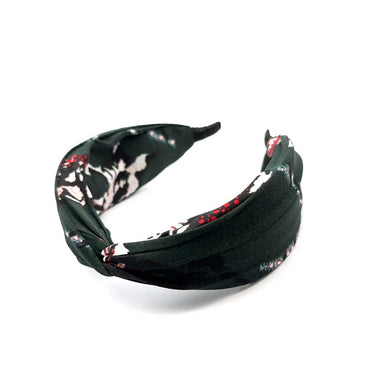“Serenity” Green Floral Pattern Twisted Style Silk Headband