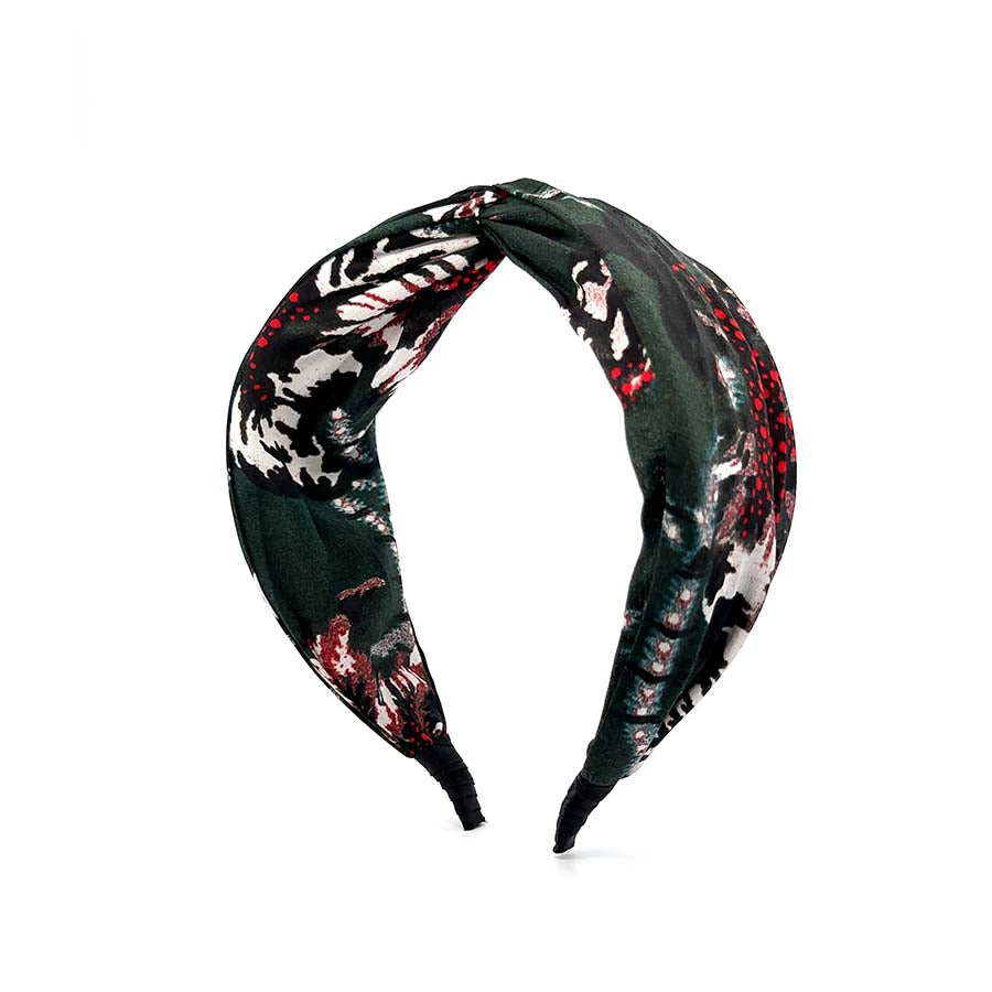 “Serenity” Green Floral Pattern Twisted Style Silk Headband