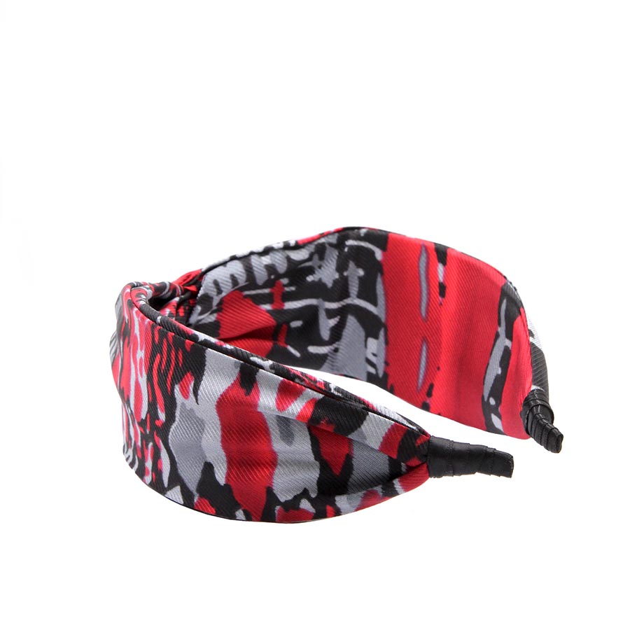 “Crimson” Grey & Red Silk Headband